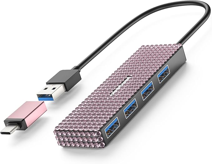 Bling Pink 4 Port USB Hub + Blue Bling Hub with USB C