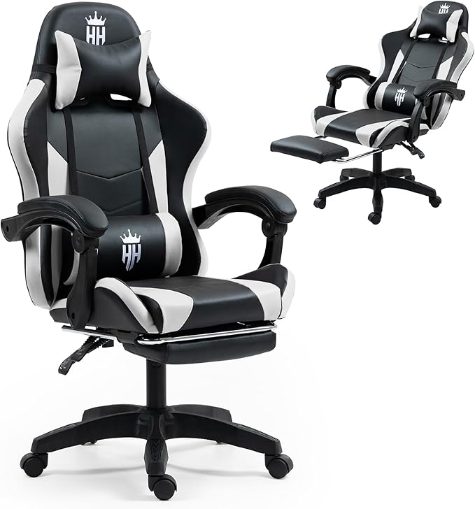 Gaming Chair with Footrest Ergonomic Computer Chair for Adult Adjustable Headrest Lumbar Pillow Large Size Reclining Gaming Chair Big and Tall with Linkage Armrest for Home Office Gaming