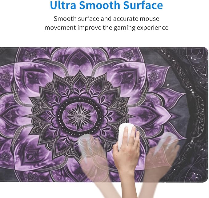 Purple Mandala Boho Floral Desk Cover MatExtended Large Mouse PadComputer Laptop Mat Desk Decor for Office Game Home 30x16 Inch