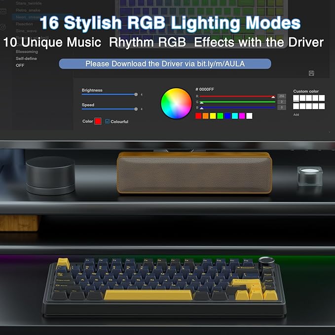 AULA F75 75% Wireless Mechanical Keyboard Hot Swappable Creamy Keyboard Pre-lubed Greywood Switches RGB Backlit Gaming Keyboards 2.4GHz/Type-C/BT5.0(Cool Black)
