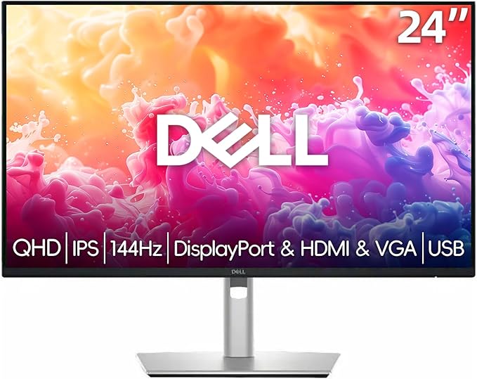 Dell P24 inch Monitor LED WQHD(2560x1440) - 144Hz Refresh Rate 10001 Contrast Ratio AMD FreeSync - VESA IPS Height/Tilt/Pivot/Swivel Adjustability DisplayPort &amp HDMI &amp VGA USB Black Si