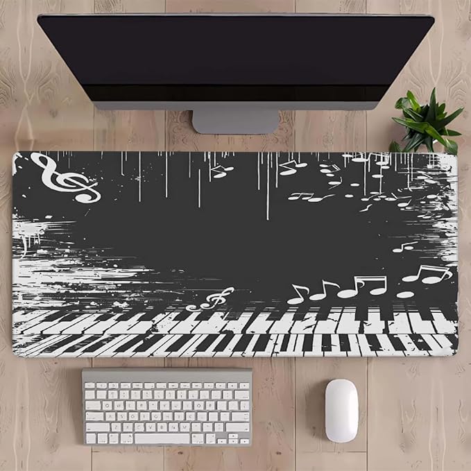 White Piano Note Music Large Mouse Pad Gaming Mousepad Desk Mat for Desktop Computer Keyboard Waterproof Mouse Mat Desk Pad with Non-Slip Base for Game School Office Home 35.4 x 15.7
