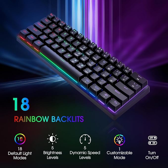 60% Mechanical Gaming Keyboards 61 Keys RGB Backlight Mini Keyboard Ultra Thin Compact Mechanical Keyboard fit for Office &amp Home for Vista/7/8/8 Pro