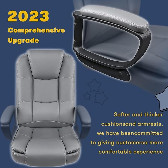 OFIKA Home Office Chair 400LBS Big and Tall Chair Heavy Duty Design Ergonomic High Back Cushion Lumbar Back Support Computer Desk Chair Adjustable Executive Leather Chair with Armrest (Grey)