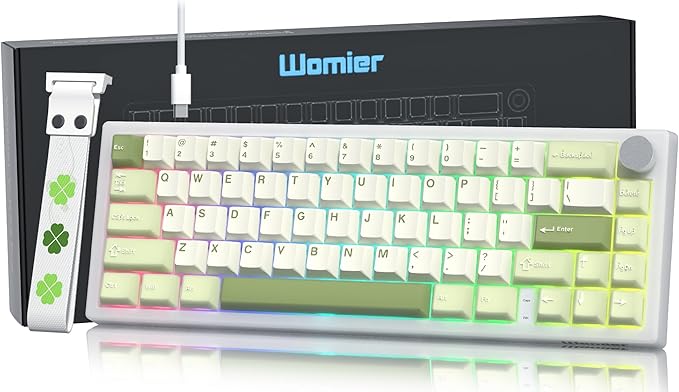 Womier 60% Gaming Mechanical Keyboard Green QMK/VIA Creamy Keyboard Wired Hot Swappable Gasket Mount RGB Key Board &amp PBT Keycaps(VK66 PRO)