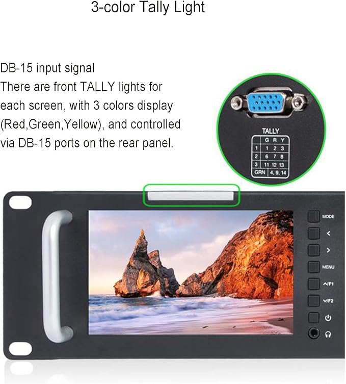 FEELWORLD T51 Triple 5 inch 2 RU Rackmount Monitor 800×480 Broadcast LCD Monitor with 3G-SDI HDMI AV Input and Output