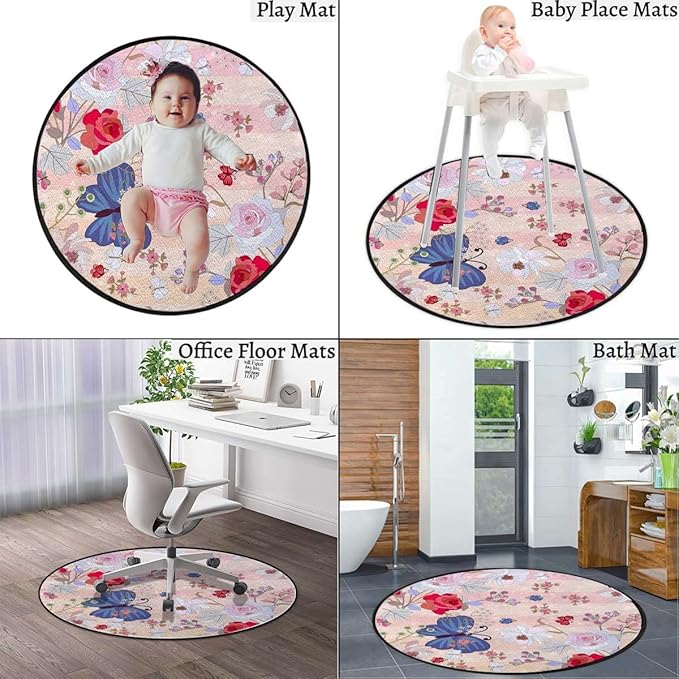 Abstract Round Floor Mats for Office Chair Under Computer Desk Floor Protector for Rolling Chairs Non Slip Anti Scratches Modern Romantic Floral DesignPink Purple Diameter 47.2 in