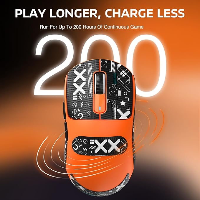 MANBASNAKE Attack Shark X3 Wireless Gaming Mouse 49g Triple Mode Ergonomic Computer Mouse PAW3395 26K DPI Sensor 200h Battery Life Griptape Programmable Buttons for PC/Laptop/Mac (Orange)