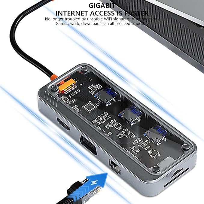 USB C Docking Station with HDTV Output Gigabit Ethernet VGA 3.5mm Memory Card Reader for Laptop PC USB C Adapter