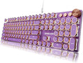 EWEADN Typewriter Style Mechanical Keyboard Wired Typewriter Keyboards104 Keys Backlit LED Metal Keyboards Media Control Knob Wired Computer Keyboard Pink Switch for Windows/Mac/PC-Purple