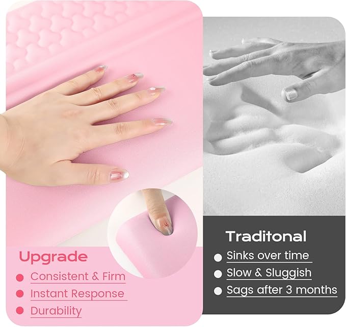 Keyboard Wrist Rest with Ergonomic Height - Computer Keyboard Stand &amp Soft Cushioned Pad for Wrist Pain Relief - Non-Slip Typing Support for Office Gaming &amp Home (Pink)