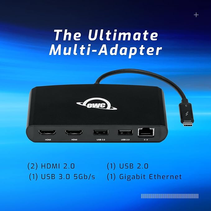 OWC Thunderbolt mini Dock Bus-Powered 5-Port Multi-Adapter with Dual 4K HDMI Dual USB Gigabit Ethernet Integrated 7.2-inch TB Cable for TB (USB-C) Equipped Mac and PC