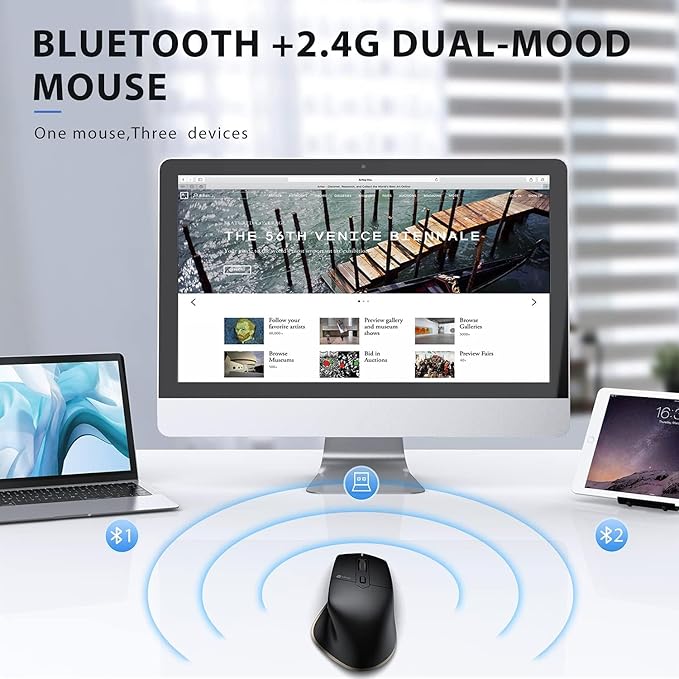 iClever Wireless Mouse with Bluetooth or USB Receiver 5 Adjustable 2400DPI Rechargeable Computer Mice Wireless Mouse for Laptop iPad MacBook Tablet PC