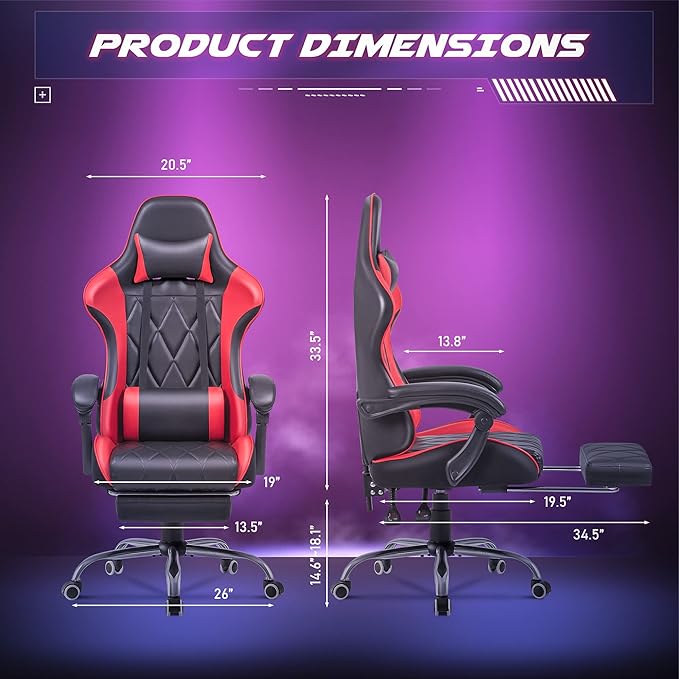 Homall Gaming Chair Computer Chair with Footrest and Massage Lumbar Support Ergonomic High Back Video Game Chair with Swivel Seat and Headrest (Red)