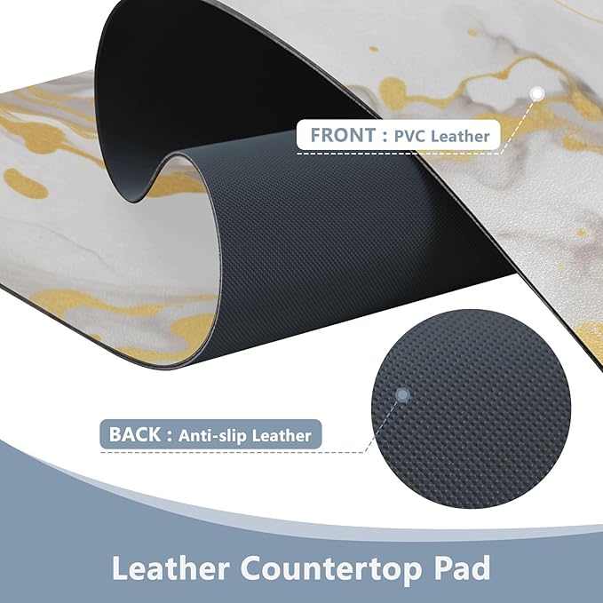 Mouse Pad Desk Mat Leather Desk Pad Large Gaming Desk Cover Protector Mat for Keyboard Computer Laptop Office Waterproof 35.4 x 16.5 Inch Marble White and Luxury Gold