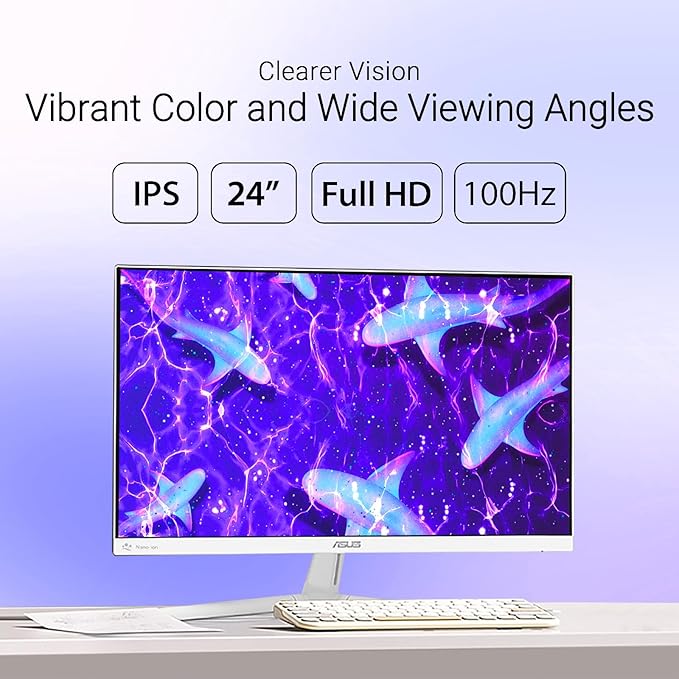 ASUS 24 Inch 1080P Business Monitor Full HD IPS Display 100Hz Refresh Rate 1ms MPRT Eye Care Built-in Nano-ion Generator SmoothMotion Adaptive Sync HDMI x2 Height and Tilt Adjustable White