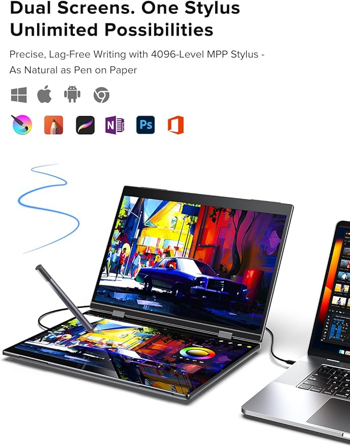UPERFECT Delta Pro Touch Portable Monitor 16 2K Laptop Screen Extender Touchscreen Dual Monitor with Stylus First Pressure-Sensitive Touch Display Stacked Folding Vertical Dual Screen with Stand