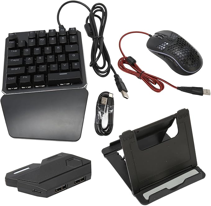 One Handed Gaming Keyboard Combo Bluetooth Keyboard Mouse Converter K9 Mechanical Keyboard GM86 Mouse and Stand Set for Android for iOS