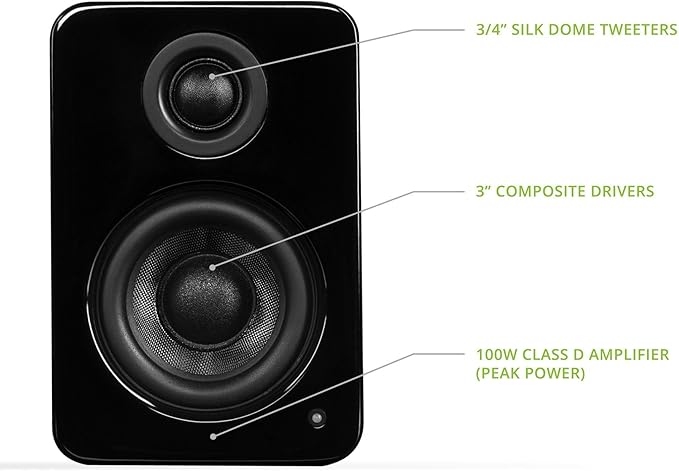 Kanto YU2 Powered Desktop Speakers - 3 Composite Driver 3/4 Silk Dome Tweeter Built-in USB DAC - Gloss Black (Renewed)