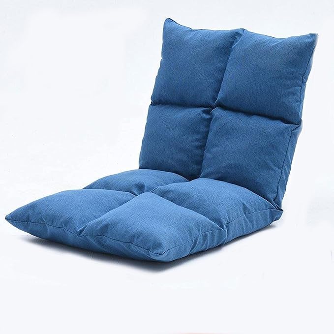 Diumy Lazy Floor Chair6-Position Adjustable Floor ChairTatami Lazy Chair with Back Support Folding Padded Video Gaming Seat Cushions for Indoor Adults-Navy 52x55x55cm(20x22x22inch)