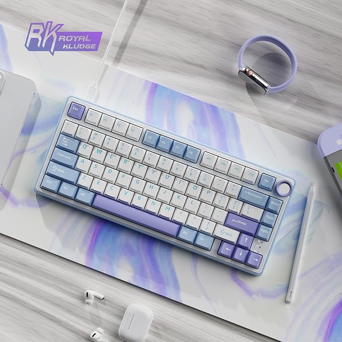 RK ROYAL KLUDGE R75 Mechanical Keyboard Wired with Volume Knob 75% Custom Gaming Keyboard Gasket Mount RGB Backlit with Software Cherry Profile Hot Swappable Silver Switch PBT Keycaps
