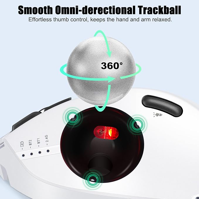 TRELC Wireless Trackball Mouse Ergonomic Rollerball Mouse with 4800 DPI/7 Programmable Buttons Thumb Control Mice Rechargeable Optical Mouse for 3 Devices for Windows PC Laptop Tablet (White)