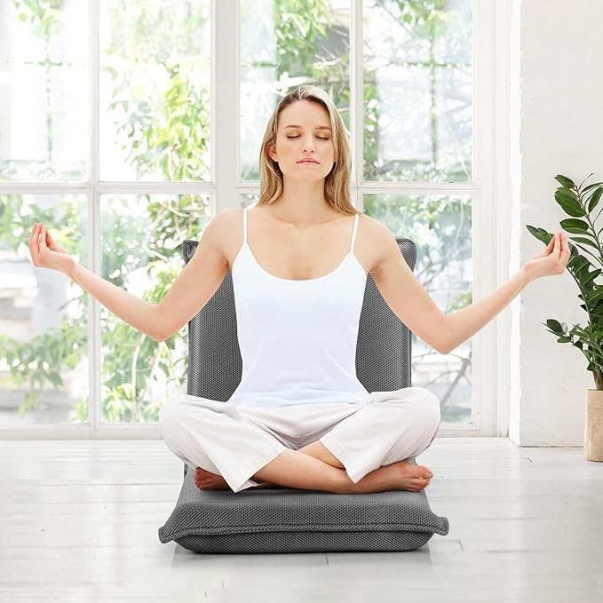 SIMOE Floor Chair with Back Support for Adults &amp Kids 6-Position Adjustable Padded Floor Chair Folding Sofa Chair for Video Gaming Meditation Reading Watching TV Grey