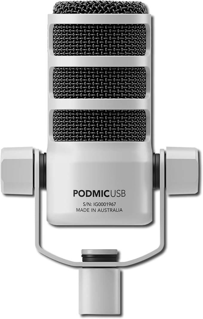 Rode PodMic USB Dynamic Broadcast Microphone (White) with PSA1+ Microphone Boom Arm WS14 Pop Filter and Premium XLR Cable (Orange)