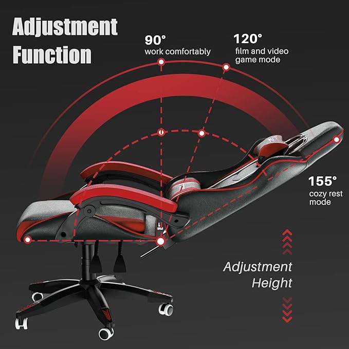 Bigzzia Gaming Chair Ergonomic Video Game Chairs with Pillow and Lumbar Support Racing Style Height Adjustable Computer Chair with 360°-Swivel Seat for Adults and Teens