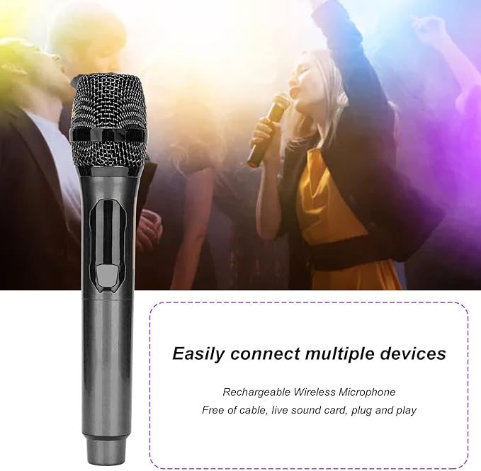 Cuifati Cordless Microphone Dual Digital Dynamic Microphone with Receiver 50m Range 3.5mm Adapter Microphone with Smart LED Display for Singing Karaoke Meeting Wedding (Black)