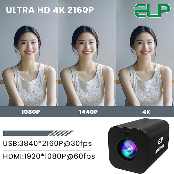 ELP 12X Zoom 4K 30fps USB Camera 1080P 60fps HDMI USB Webcam Autofocus Manual Focus PC Web Cam H.265 H.264 High Speed Web_Camera for Church Streaming Video Conference