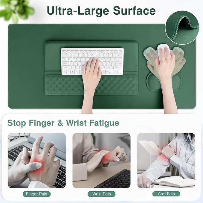 Ospelelf Keyboard Wrist Rest Stand Pad and Ergonomic Mouse Pad Set with Large Mousepad Memory Foam Comfort Premium Office Desk Accessories for Pain Relief Green