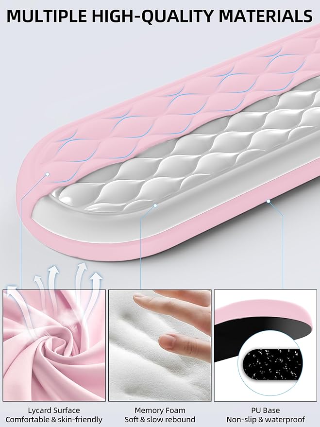 TopMade Upgraded Wider Wrist Rest Set Soft Memory Foam Keyboard Hand Rest Pad Computer Ergonomic Keyboard Mouse Wrist Support for Typing Pain Relief Comfort for Office Gaming Study Pink