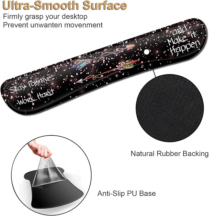 Mouse Pad with Wrist Support Ergonomic Gel Mouse Pad Memory Foam Keyboard Wrist Rest Suitable for Office Typing Games Desktop Decoration Rose Gold Glitter Black MousePads