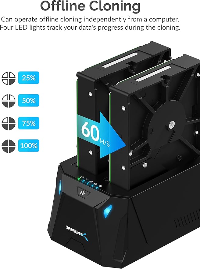 SABRENT USB Type C SATA 2.5” &amp 3.5” Dual Bay Hard Drive Docking Station | Offline Cloning | Up to 5Gbps | Tool Free Installation (EC-CH2B)