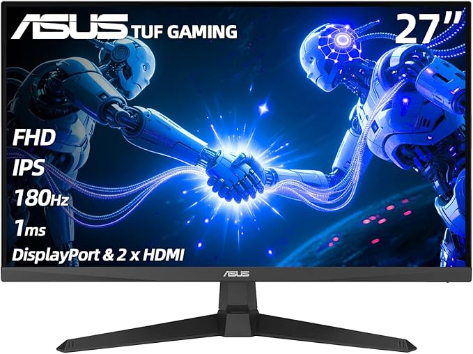 ASUS TUF Gaming 27 FHD Monitor 180Hz 1ms Fast IPS Extreme Low Motion Blur Sync FreeSync Premium G-SYNC Compatible Variable Overdrive DisplayPort &amp 2 x HDMI Tilt Adjustment VESA Black