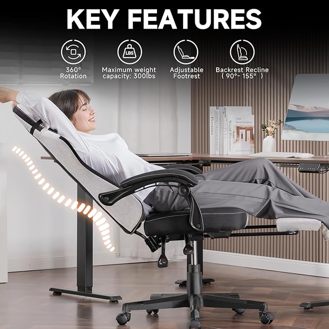 GTPLAYER Gaming Chair Fabric Computer Office Chair with Pocket Spring Cushion Ergonomic Office and Gaming Video Gaming Chair with Linkage Armrests High Back Desk Chair with Adjustable Recliner