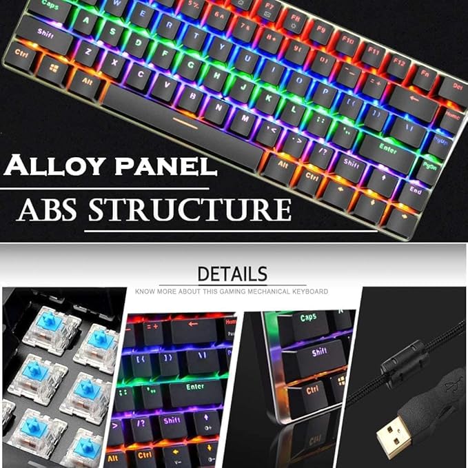 Gaming Keyboard and Mouse and Mouse PadWired Rainbow Backlit Mechanical KeyboardSuperlight RGB Gaming Mouse12000DPI Optical Sensor for PC Gamers(Black)