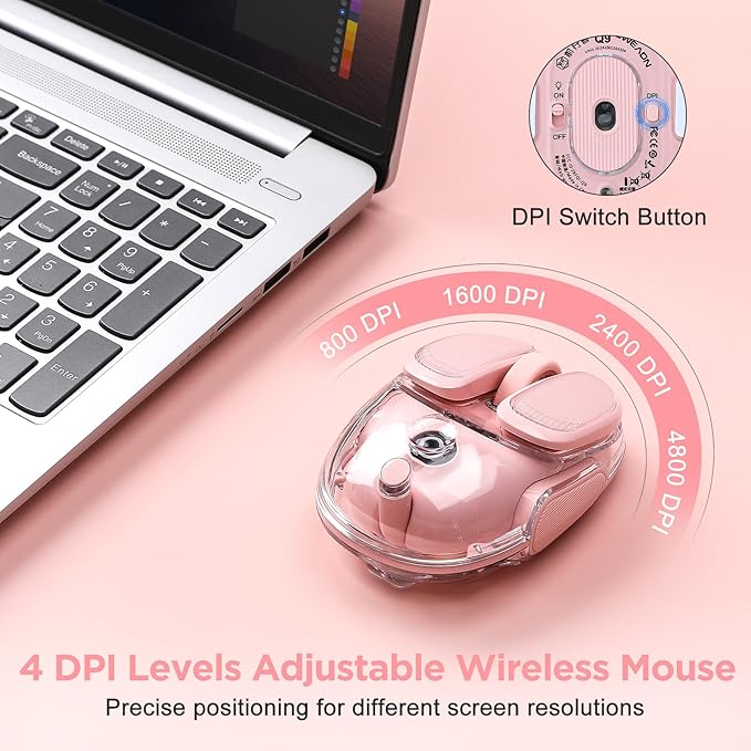 Q9 Wireless Computer Mouse 2.4GHz/Bluetooth Mouse Ergonomic Optical Mouse with RGB LightingSilent Clicks4800 DPI 4 Adjustment LevelsCompatible with PC Mac Laptop(Pink)