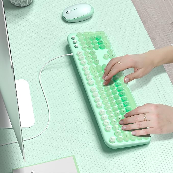 Wired Keyboard with Backlit Light Up Computer Keyboards with Multimedia Keys Full Size Wired Keyboard With Illuminated LED Plug and Play Anti-Wear Letters for Laptop Desktop- Green Colorful