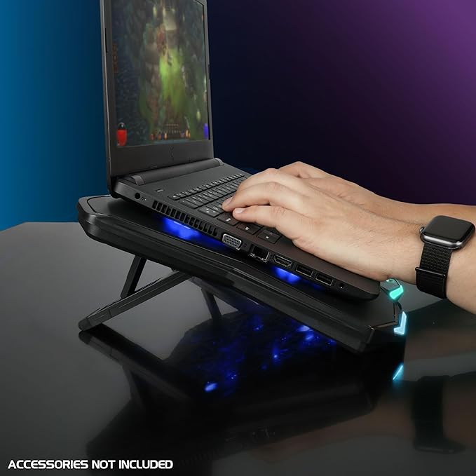 ENHANCE Infiltrate 3 Laptop Cooling Pad with RGB LED Lights - Gaming Cooler Stand with 8 Quiet Fans 7-Angle Adjustable Dual USB Hub Metal Cooling Plate for 13-17.3 Gaming Notebooks