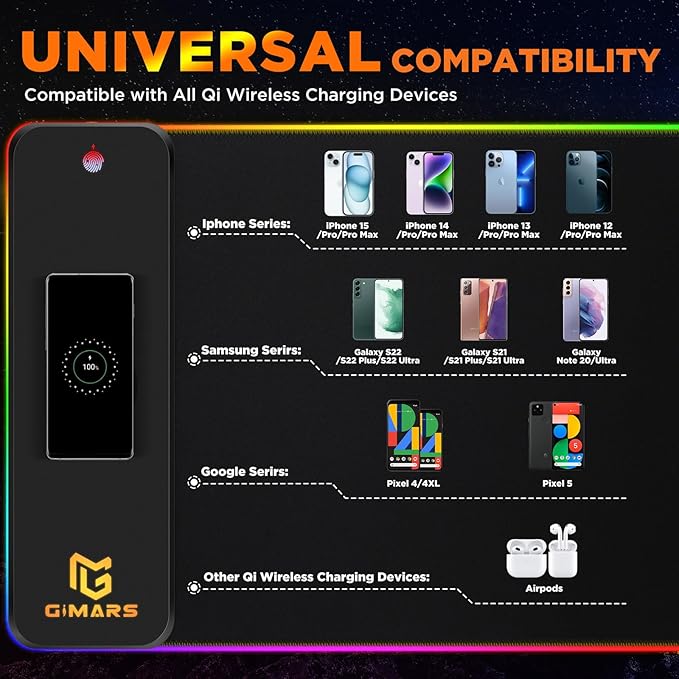 Gimars RGB Gaming Mouse Pad15W Wireless Charging Mousepad with 10 Light Modes Large Mousepad with Premium Smooth Surface Non-Slip Mouse Mat for Gaming Desk PCOffice 31.5x11.8x0.16inch