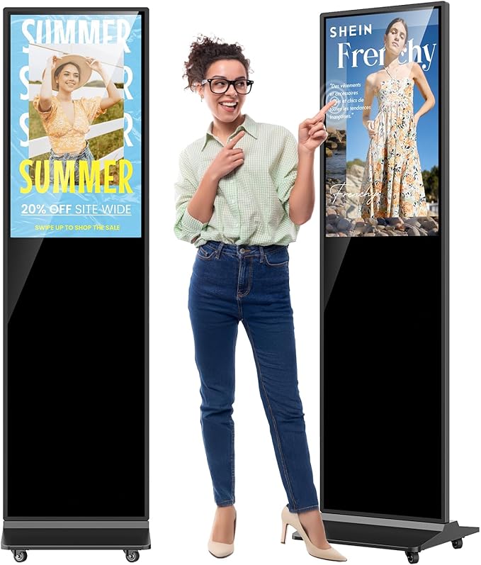 JIYANG 32 Inch Indoor Touchscreen Digital Signage Floor Standing Digital Interactive Kiosks LCD Totem Monitor with WiFi/USB Input Auto Media Player Android System