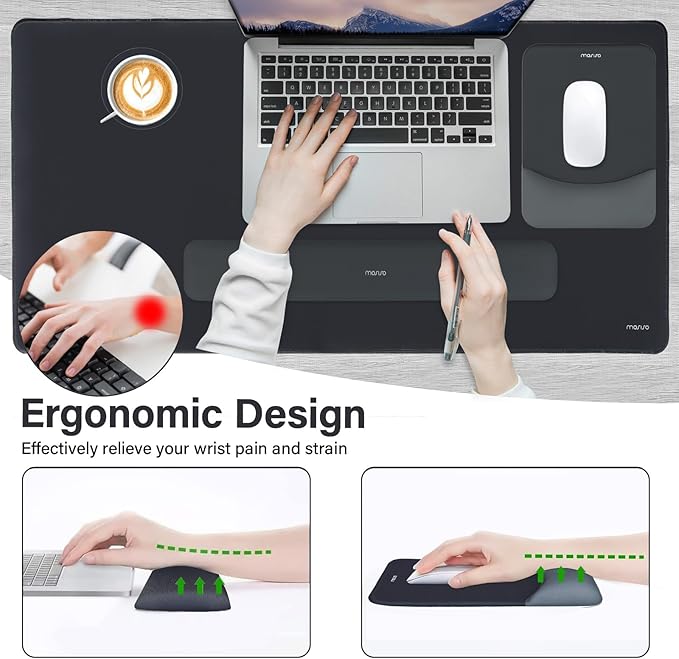 MOSISO Keyboard Mouse Pad Set Large Gaming Mouse Pad&ampRectangular Keyboard Wrist Rest&ampMousepad with Wrist Rest&ampCoaster Ergonomic Non-Slip&ampEasy Typing Pad with Curved Silicone Lining