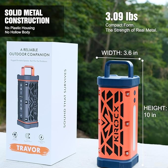 TRAVOR All-Aluminum Magnetic Outdoor Speaker Rugged Metal Body Portable Wireless Speaker 45W Deep Bass IP68 Waterproof BT TWS Pairing for Camping Golf Cart &amp Beach (Cloud Dancer Metallic)