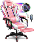 Massage Gaming Chairs for Heavy People Adults Gaming Chair with RGB LED Lights and Dual SpeakersErgonomic Reclining Office Desk Computer Chair with Footrest and Lumbar SupportPink