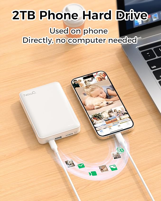 NEWQ Hard Drive for Phone &amp Computer: USB Flash Storage Device Photo Memory Stick for iPhone iPad MacBook Compatible with Apple iOS &amp Android Cellphone Backup Pictures Videos Etc (1 TB)