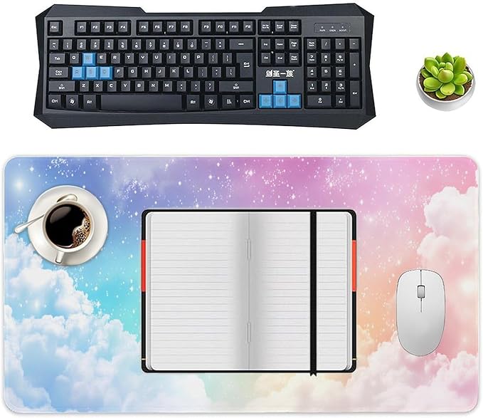 Dreamy Colorful Cloud Mouse Pad Large Desk Mat Extended Keyboard Mouse Pad with Non-Slip Base and Stitched Edge Mouse Mat Desk Pad 30x16 Mouse Pads for Desk Home Office Gaming