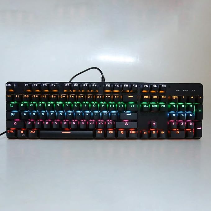 Mechanical Gaming Keyboard Wired 104 Keys Antighosting Keyboard with RGB Backlit for PC Computer Laptop (Black)
