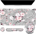 iCasso Large Mouse Pad Wrist Support Set 4in1 XXL Big Mousepad + Keyboard Wrist Rest + Mouse Wrist Rest + Coaster Set with Ergonomic Design Gaming Mat for Home Office Table Computer - Pink Floral